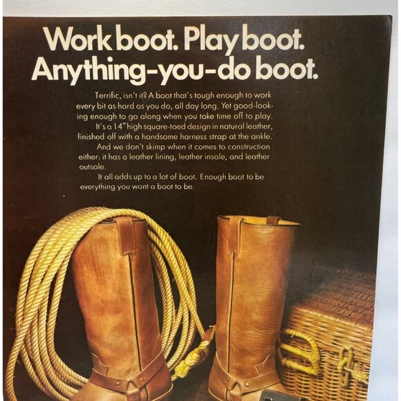 Wrangler Boots Vintage Print Ad 1970s Western Cowboy Style Harness Boot - Picture 4 of 6